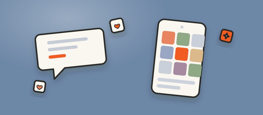 Illustration of social posts and a phone feed